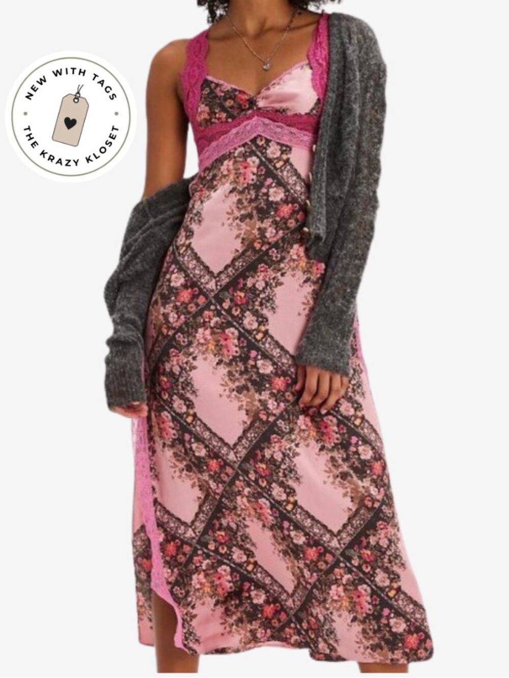 Free People Just Dreamy Maxi Slip Dusty Mauve Combo Medium NWT - Picture 1 of 9